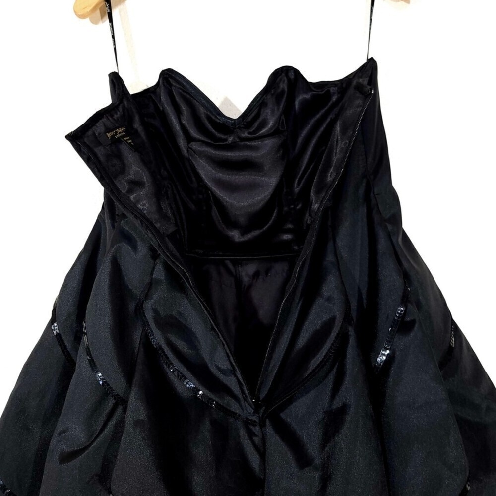 NEW Betsey Johnson Dahlia Whimsigoth Ruffle Tier Mini Dress Sequin Black Satin 8 - Picture 9 of 11